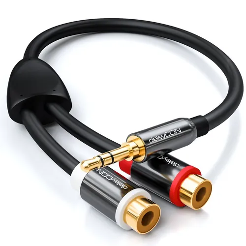 deleyCON HQ Cinch zu Klinken Adapter – 3,5 mm Stecker zu 2x RCA Buchse - Audio-Adapter für klare Stereo-Übertragung, mit vergoldetem Metall-Stecker für optimale Signalqualität. Ideal für den Anschluss von Geräten.