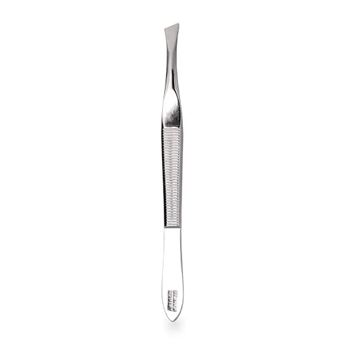 Niyok® Pinzette aus Solingen mit schräger Spitze • Made in Germany • Augenbrauenpinzette für Gesichtspflege zum Zupfen von Augenbrauen, Barthaaren & Härchen • Profi Zupfpinzette