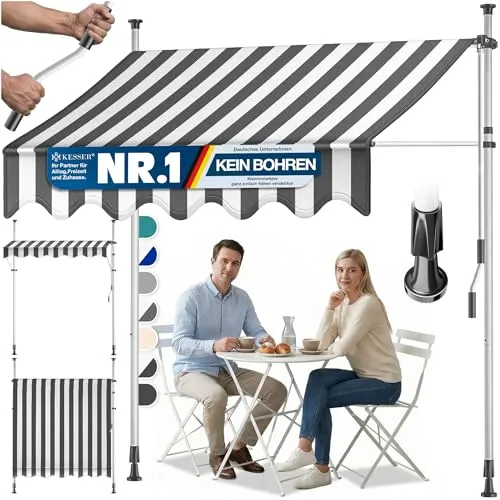 KESSER Klemmmarkise 300 cm – Handkurbel, UV-beständig und wasserabweisend - Die KESSER Klemmmarkise ist ideal für Terrasse, Balkon und Garten. Mit einer Breite von 300 cm bietet sie optimalen Schutz und ist höhenverstellbar für individuelle Anpassung.