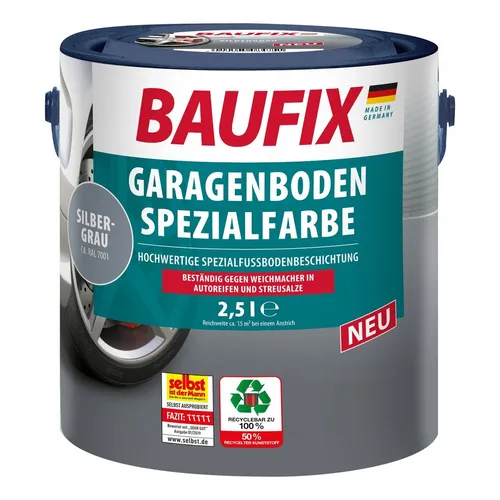 BAUFIX professional Garagenboden Spezialfarbe - 5 Liter, silbergrau matt, hochspezialisierte Beschichtung für langlebige und strapazierfähige Böden
