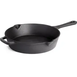 Gusseiserne Bratpfanne Ø 24cm schwarz - Pfannen aus emailliertem Gusseisen, ideal für gleichmäßige Wärmeverteilung und perfekte Bratergebnisse, mit 2 Ausgießern und praktischem Stiel mit Aufhängeöse.