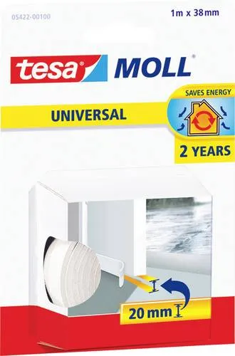 tesa tesamoll UNIVERSAL Türdichtung Dichtungsband, weiß 38 mm x 1 m - Gewebebänder für effektive Dämmung, selbstklebend und leicht ablösbar, spart Heizkosten und schont die Umwelt.