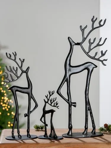 Casablanca Tierfigur Standrelief "Rentier" - Dekofigur aus hochwertigem, schwarz lackiertem Aluminium, Maße H.37,5 B.15,5 T.8 cm - ein stilvoller Blickfang für Ihr Zuhause und Teil einer kunstvollen Kollektion.