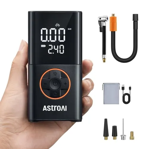 Kabellose Akku-Reifenpumpe mit LED Notfalltool - Pumpen, 3 Adapter inklusive, schnell aufpumpen und ideal für unterwegs – perfekt für Notfälle!