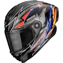 Scorpion EXO-Race Air Move On Integralhelm - Schwarz/Blau/Orange/Grau - S - Hochwertiger Integralhelm für Rennfahrer, entwickelt für Spitzenleistungen und Sicherheit. Mit verstellbarem Heckspoiler für optimale Aerodynamik und individueller Passform durch AirFit-System.