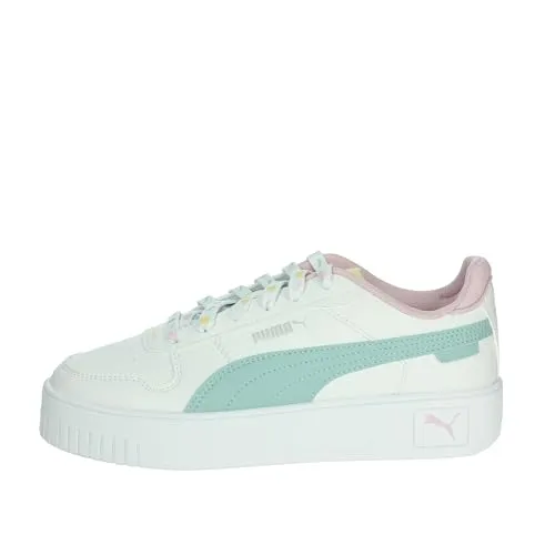 Puma Carina Street Lacey Sportschuhe Weiß EU 39 - Stylische Sportschuhe mit einzigartigem Plateauprofil und 3D-gedruckten Schnürsenkeln. Die SOFTFOAM+ Einlegesohle bietet hervorragenden Komfort. Ideal für jedes Alltagsoutfit, aus mindestens 20 % recycelten Materialien.