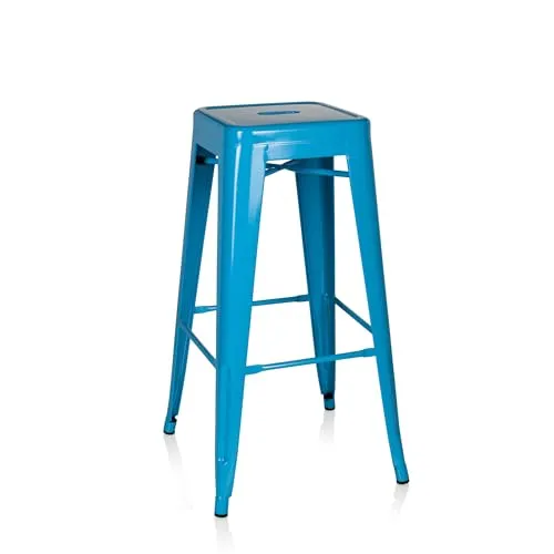 hjh OFFICE 645014 Barhocker VANTAGGIO HIGH - Metall Hellblau - Stapelbarer Barhocker im modernen Retro-Design, ideal für Gastronomie und Zuhause. Robustes Metallgestell und leicht zu reinigende Oberflächen.