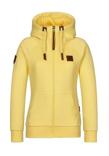 Naketano Damen Sweatjacke Brazzo in ed Yellow Melange, Größe L - Stylische Sweatjacke mit Oversize-Kapuze und hohem Stehkragen. Bequemer Schnitt und weiches Innenfutter für lässigen Streetstyle. Praktische Taschen und hochwertige Details machen sie zum idealen Begleiter im Alltag.