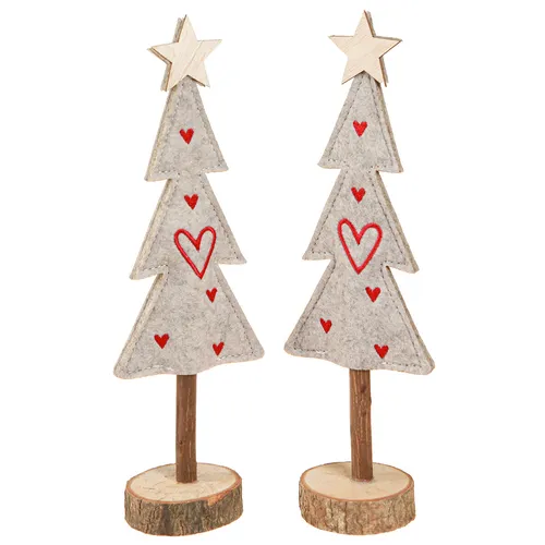 Tannenbaum aus Filz Deko Herzen Grau Rot 28cm Set 4 - Weihnachtliche Deko, 4