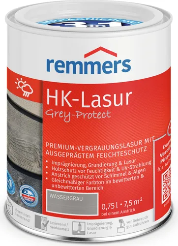 Remmers Holzschutzlasur HK-LASUR GREY-PROTECT - 0.75 LTR grau - Farben & Lacke, bietet langfristigen Schutz für Holzoberflächen und ist ideal für außen, schützt vor Witterungseinflüssen.