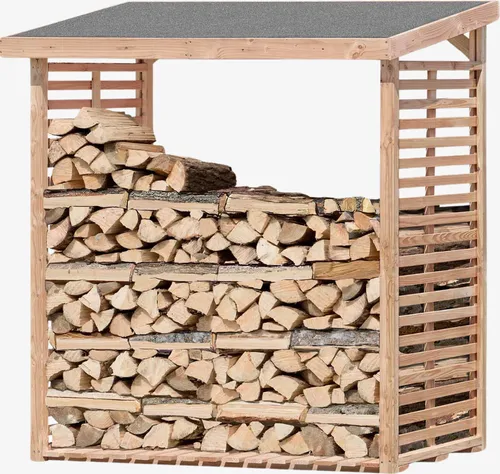 Kaminholzregal KAMO ohne Rückwand Lärche natur 200x75cm - Hochwertiges Kaminholzregal aus Lärche, ideal für die stilvolle Aufbewahrung von Kaminholz, robust und langlebig.