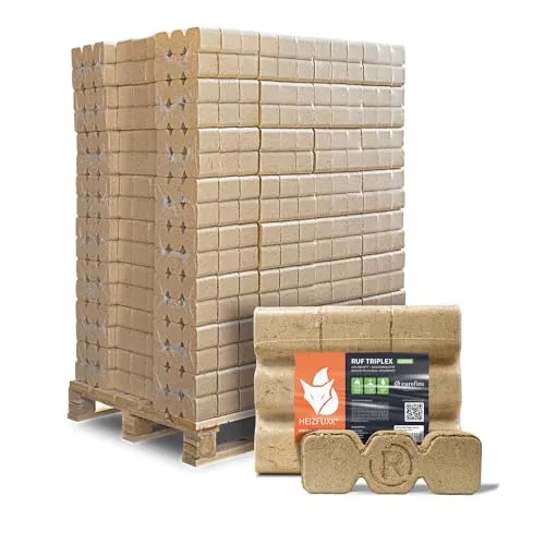 HEIZFUXX Holzbriketts RUF Triplex Green, 960 kg - Umweltfreundliche Brennstoffe auf Palette - Brennstoffe, 960 kg umweltfreundliche Holzbriketts auf Einwegpalette, ideal für effiziente Heizlösungen.