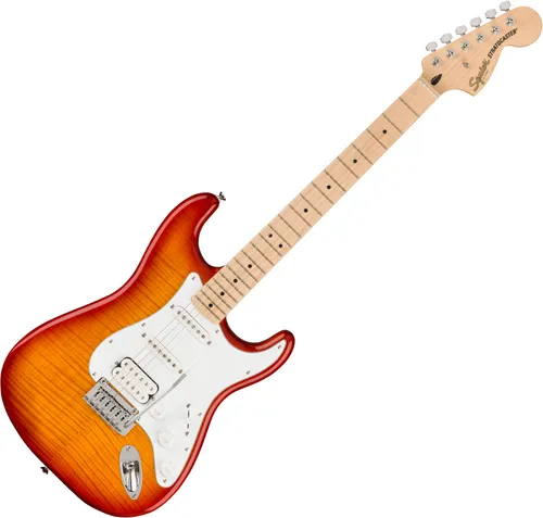 Squier Affinity Stratocaster FMT HSS Sienna Sunburst - E-Gitarre mit Riegelahorn-Decke, vielseitiger HSS-Tonabnehmer für kreative Spieler