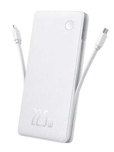 Baseus Powerbank P10067501213-00, 10.000 mAh, 22,5 W, Weiß - Praktische Powerbank mit 10.000 mAh und Schnellladefunktion, ideal für unterwegs. Integrierte Kabel sorgen für Ordnung und unkompliziertes Laden von bis zu 4 Geräten gleichzeitig.
