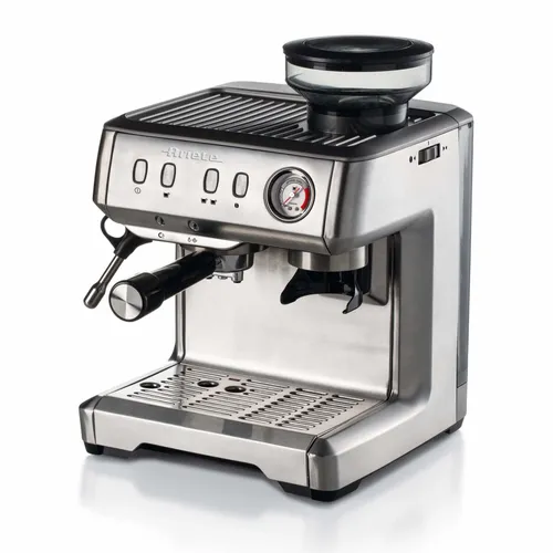 Ariete 1313 - Kaffeemaschine mit Manometer und integrierter Kaffeemühle, 15 Bar für perfekten Espresso und cremigen Cappuccino, 1600W, Silber