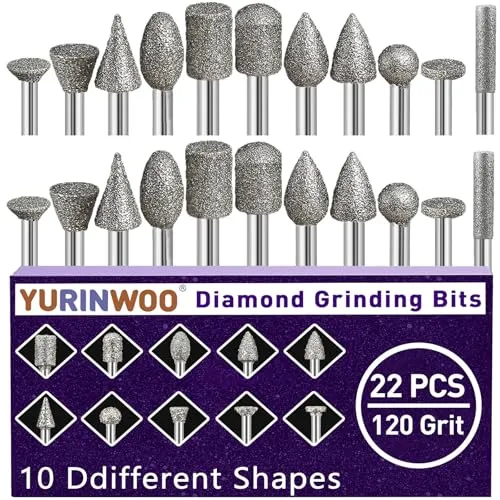 Stück Diamant Fräser Set, Körnung 120 Diamant Frässtifte Schleifstifte Kompatibel mit Dremel Rotary Tool mit 1/8" Schaft Passform für Stein Glas Keramik Schnitzen,Schleifen,Polieren,Gravieren 22