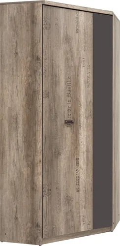 Eckschrank Abel mit 2 Türen in Holzoptik und Grau, 205 cm - Stylischer Eckschrank mit 2 Türen und 8 Regalen, ideal für platzsparende Aufbewahrung. Hergestellt aus robusten Materialien in eleganter Eichenoptik, perfekt für jedes Zuhause.