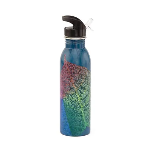 Bodhi Edelstahl-Trinkflasche, superleicht, bunt Bedruckt mit farbenfrohen BODHI Leaves, 700 ml, inkl. Karabiner-Deckel und Sport-Top, für Sport, Reise und Freizeit