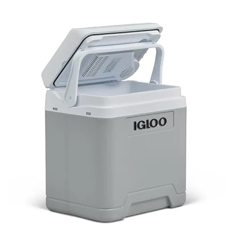IGLOO IE27 elektrische Kühlbox, 12V und 230V, 27L - kompakter Mini-Kühlschrank für Auto, Camping, Urlaub, Boot, Festivals - leicht, tragbar, mit praktischem Kabelfach und Eco/Max Modus