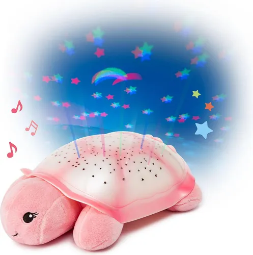 cloud-b® Twinkling Twilight Turtle Rosa - Kuscheltiere, projiziert beruhigende Sternenlandschaften und hilft, die Angst vor der Dunkelheit zu mindern. In drei Farben erhältlich mit integriertem Sternenführer für kleine Astronomen.