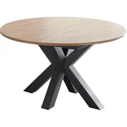 Ausziehbarer Esstisch Ø 130 cm in Asteiche Nachbildung - Modernes Design mit sternförmigem Gestell in Graphit Nachbildung, ausziehbar bis 170 cm, ideal für gesellige Esszimmer- und Küchensituationen.