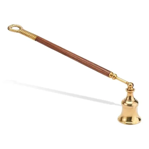 NKlaus Kerzenlöscher Messing mit Holzgriff ca. 26,5 cm lang beweglicher Kopf Leuchter-Öllampen-Kerzenlöscher 4036