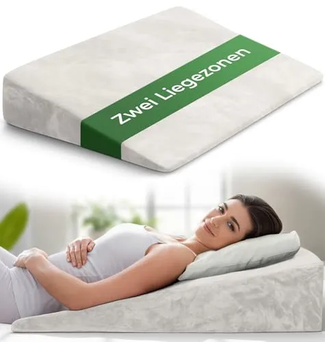 Keilkissen für Bett und Couch - Matratzenkeil mit 2 Liegezonen - Kissen für maximalen Komfort und Ergonomie, mit zwei Liegezonen für optimale Rückenstütze und Entspannung. Ideal zur Schlaferhöhung und als Refluxkissen.