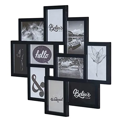 levandeo Bilderrahmen Collage 50x55cm Schwarz 10 Fotos 10x15cm Deko Fotocollage Fotorahmen Glasscheiben