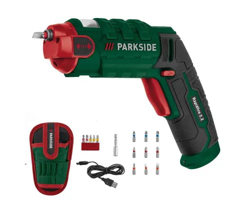Parkside Akku-Bohrschrauber 4 V Rapidfire 2.2 - Akkuschrauber mit Wechselbitsystem, inkl. praktischen Bitset für vielseitige Anwendungen und schnellen Wechsel.