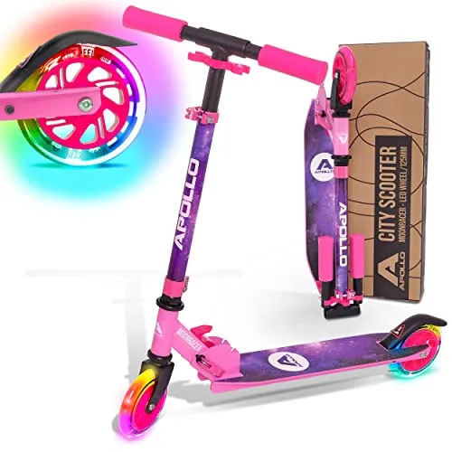 Apollo 125mm Scooter Moonracer - Klappbarer Kinderroller mit leuchtenden LED-Rädern, ideal für Kinder ab 4 Jahren und höhenverstellbar