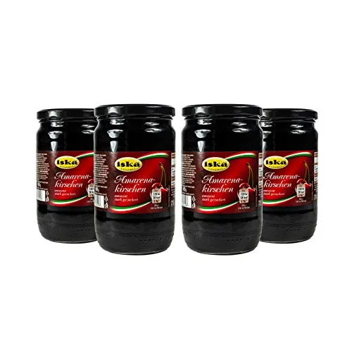 Food-United Amarena-Kirschen in Sirup 4 x Glas 890g Spezialität aus Italien ausgezeichnete Qualität Amarena Sauerkirschen entsteint kandiert einzigartiges Aroma vielfältig einsetzbar
