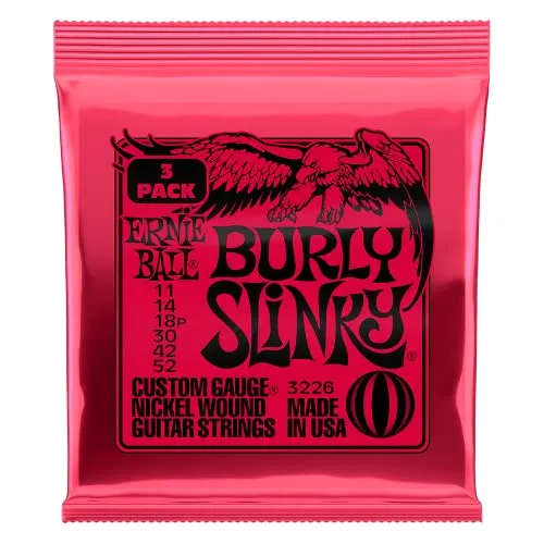 Ernie Ball Burly Slinky Nickelwound E-Gitarrensaiten, 3er-Pack, Stärke 11-52