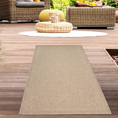 CARPETIA Outdoor Teppich 80 x 150 cm – Wetterfest im Sisal-Look - Vielseitiger Outdoor-Teppich in beigem/braunem Design, ideal für Balkon, Terrasse und Innenräume. Robust, UV-beständig und pflegeleicht – perfekt für stark frequentierte Bereiche.