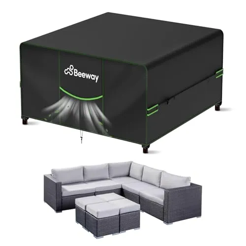 BEEWAY Gartenmöbel Abdeckung Wasserdicht V2.0 250x250x92cm, Schutzhülle Abdeckplane für Gartentische Terrassenmöbel Möbelsets - 420D Oxford Gewebe, Anti-UV, Winterfest