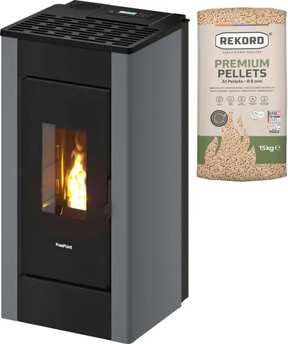 Freepoint Pelletofen Sharp 7 kW - Öfen – moderner Pelletofen mit 7 kW Heizleistung, WiFi-Steuerung und kratzfester gusseiserner Toppplatte für sicheres Nachfüllen.