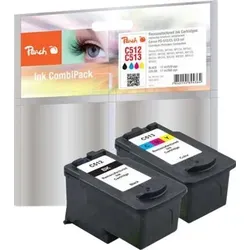 Peach Spar Pack Druckköpfe für Canon PG-512BK & CL-513C - Druckerpatronen im Spar Pack - 1x schwarz & 1x color, mit Tintenstandsanzeige. Hochwertige Qualität von Peach, ideal für brillante Druckergebnisse und als kostengünstige Alternative zu Originalprodukten.