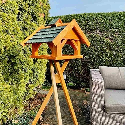 DARLUX Rechteckiges Vogel Futter Haus XL Futter-Vogelhaus+Ständer Braun/Grün wetterfest für den Garten oder Balkon Birdhouse