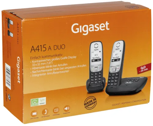 Gigaset A415A DUO Schnurlostelefon - Festnetztelefon mit 2 Mobilteilen und integriertem Anrufbeantworter für kabellose Freiheit und klare Sprachqualität.