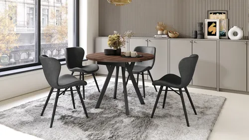 Design Esstisch Aldo ausziehbar 90-145 cm rund - Braun - Eleganter runder Esstisch mit praktischer Ausziehfunktion von 90 cm auf 145 cm. Ideal für stilvolle Esszimmer und vielseitige Nutzung. In verschiedenen Farben erhältlich, passt perfekt zu jedem Einrichtungsstil.