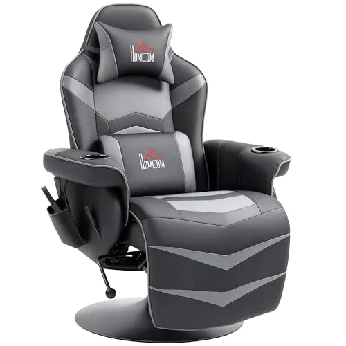 HOMCOM Relaxsessel mit Massagefunktion und Liegefunktion - Relaxsessel & -liegen mit 6 Massagepunkten für optimale Entspannung, 360° drehbar und mit Getränkehalter, ideal für lange Gaming-Sessions oder Relaxen nach einem langen Tag.