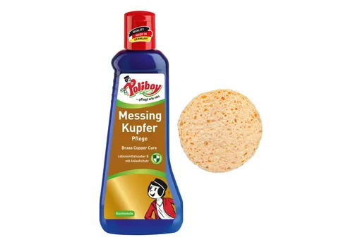 poliboy 99A5601, Messing Kupfer Pflege - 200ml - mit Schwamm Schmuckreiniger (zur Reinigung und Pflege - mit Anlaufschutz - Made in Germany)