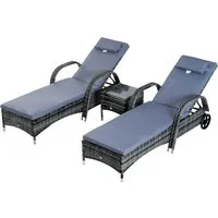 Outsunny Sonnenliege grau - L200 x B73 x H(30–103) cm - Gartenliegen-Set mit zwei bequemen Sonnenliegen und einem Beistelltisch, ideal für entspannte Stunden im Freien. Mit Rollen für einfache Mobilität und verstellbarer Rückenlehne für maximalen Komfort.