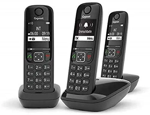 Gigaset AS690 TRIO - 3 Schnurlose DECT Telefone, schwarz - Festnetztelefone mit großem, kontrastreichem Display und einfacher Installation - ideal für beste Lesbarkeit und schnellen Telefonstart.