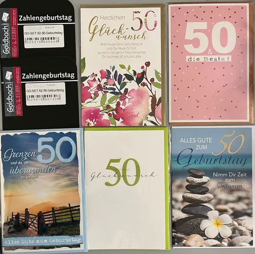 50.Geburtstag - 25 Glückwunschkarten im Sortiment - UVP ca. € 62,50 - 5 Dekore á