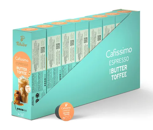 Cafissimo Flavoured Espresso - Buttertoffee 80 Kapseln - Genießen Sie den einzigartigen Buttertoffee-Geschmack mit diesen 80 Kapseln. Ideal für Espresso- und Milchspezialitäten. Perfekt für besondere Genussmomente zu Hause!