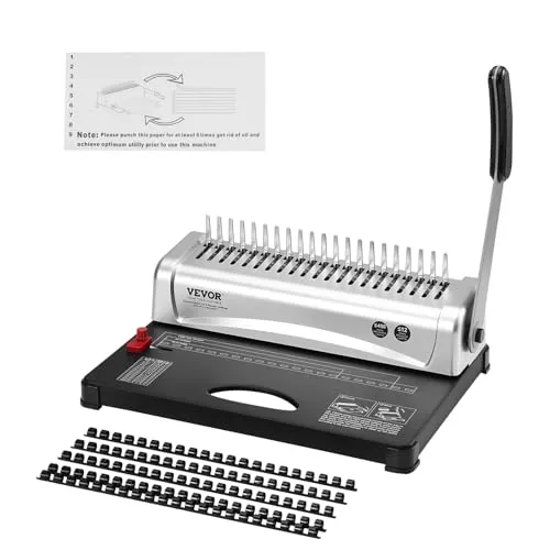 VEVOR Bindemaschine 21-Loch-Bindung - Bindegeräte für bis zu 450 Blatt, inklusive 100 Kammbinderücken. Ideal für A4 und A5, robust und benutzerfreundlich für vielseitige Anwendungen.