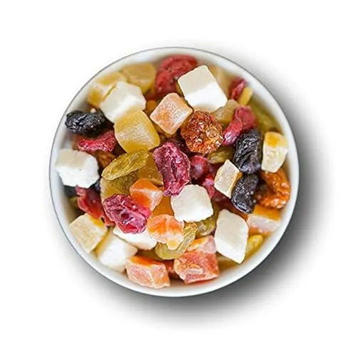 Hausgemachte Fruchtmischung - Exotische Trockenfrüchte Mix nach Omas Rezept (500 g) - Trockenobst Mix mit kandierten und naturbelassenen Früchten, ideal als Snack oder Müsli-Topping, reich an Vitaminen und ohne künstliche Zusätze.