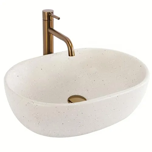 Aufsatzwaschbecken Rea Amelia Sandy Beige – Elegantes Design - Elegantes Aufsatzwaschbecken aus hochwertiger Sanitärkeramik, inspiriert von Naturstein. Ideal für individuelle Badezimmergestaltung im Natur- oder Boho-Stil. Langlebig und vielseitig einsetzbar.