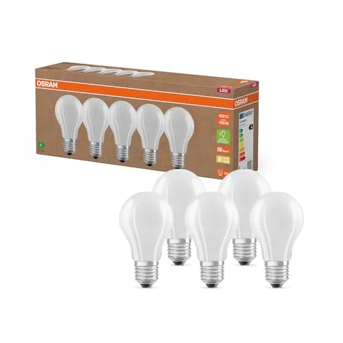 Osram Hocheffiziente LED Lampen mit Energieeffizienz Klasse A, Vorteilspack mit 5 Leuchtmittel, ersetzt herkömmliche 100W Glühbirnen, warmweiß(2700K), E27, Mattes Glas, White