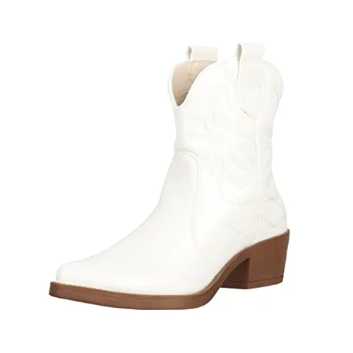 Elara Cowboy-Stiefeletten in Weiß - Größe 41 EU - Stylische Cowboy-Stiefeletten in Weiß mit atmungsaktivem Obermaterial aus Synthetik. Ideal für modische Akzente und vielseitige Outfits. Komfortabler Blockabsatz für ein angenehmes Tragegefühl.